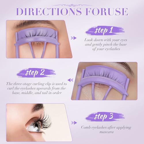 Eyelash Curler with Pads, Lash Curler 2 Pcs with 10 Extra Silicone Replacement Pads, Comfortable Grip for Effortless Curling ? Eyelashes for The Perfect Eye Contour (Hyacinth Purple)