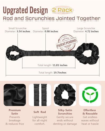 Bonnet Queen 2 Pack Medium Satin Heatless Hair Curlers for Medium to Long Thick Hair