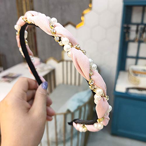 Beautiful Temperament Braid Pearl Headband-rhinestone Winding Hairpin-four Colors To Meet Different Wearing Needs Matching-simple Atmosphere. (Pink)