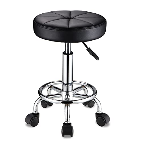 HMTOT Adjustable Swivel Beauty & Salon Stool with Wheels, Black
