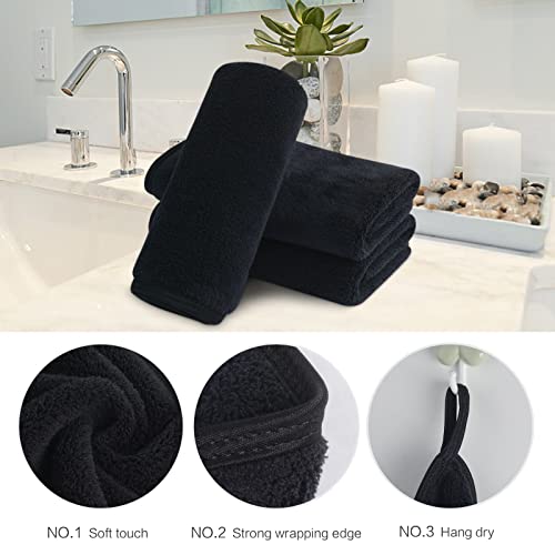 SINLAND Microfiber Face Cloths Reusable Makeup Remover Washcloths Super Soft and Absorbent Fingertip Face Towels for Sensitive Skin Women 12 x 12 Inch 6 Pack Black