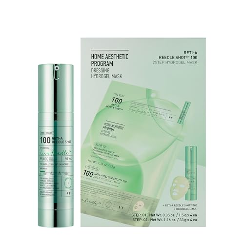 VT COSMETICS Reti-A Reedle Shot 100 1.69 Fl Oz&Reti-A Reedle Shot 100 2-Step Hydrogel Mask 4pcs