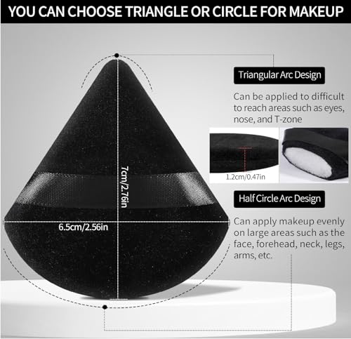 Pimoys Powder Puffs 6 Pack Triangle Round Makeup Puff Black