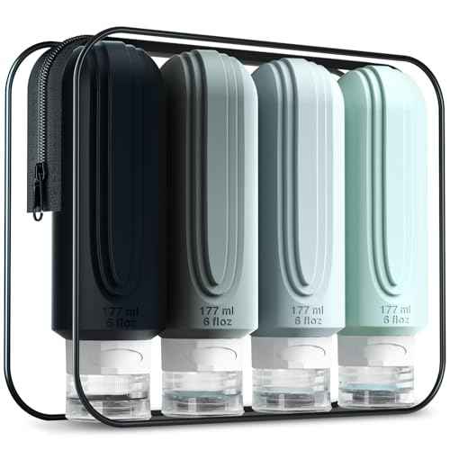 Travel Bottles for Toiletries, Large 6oz Oversize Containers, BPA Free Leak Proof Tubs Refillable Liquid Traveler Accessories with Toiletry Bag for Cometic Shampoo and Lotion Soap (4 Pack)