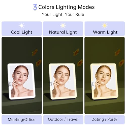FUNTOUCH 10x7.5 Portable Makeup Mirror with Light, Rechargeable LED