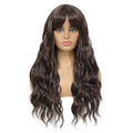 Long Curly Wavy Wig with Bangs - Dark Brown Synthetic Hair