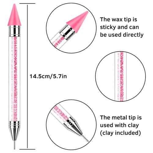 2 Pack Rhinestone Picker Tool Dotting Pen with 4 Wax Tips and Tray, Wax Pencil for Rhinestones, Gem Picker Pen Diamond Jewel Applicator, Rhinestone Tools for Bedazzling DIY Nail Art