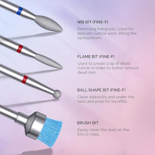 7Pcs Nail Drill Bits Set for Acrylic Nails - Tungsten Carbide & Diamond Cuticle Bits with Safety Round Top, 3/32" Professional Nail Tech Kit for Gel Removal, Beginner Friendly Manicure Pedicure Tools