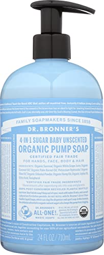 Dr Bronner Organic 4-in-1 Sugar Baby Unscented Pump Liquid Soap, Vegan, Non GMO, 24 Fluid Ounce (Pack Of 1)