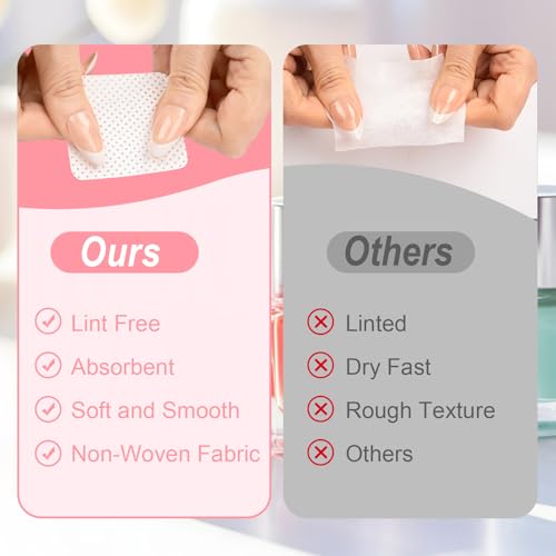 Lint Free Nail Wipes 540PCS - Soft Acetone Nail Polish Remover Pads for Nails & Eyelash Extensions - White