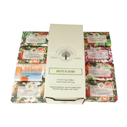 Wavertree & London Assorted Fruity Scents Natural Soap Bars (Pack of 8), 7oz Moisturizing Triple Milled Soap Bars Enriched with Shea Butter and Pure Plant Oils | All Body & Bath Soap