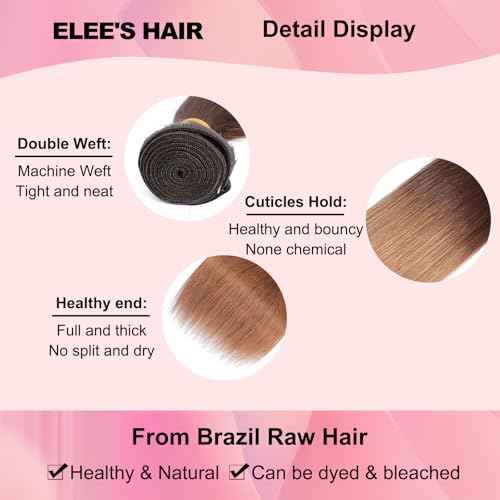 12A Ombre Bundles Human Hair Straight Human Hair 100% Unprocessed Virgin Remy Hair Bundles 2 Tone Black to Honey Brown Human Hair Extensions (T4/30, 12 14 16)