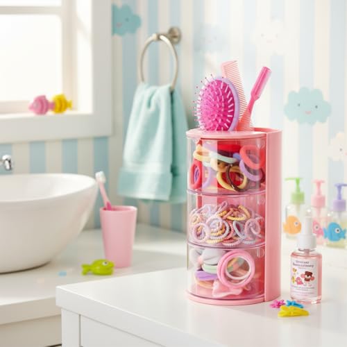 3-Layer Clear Hair Accessories Organizer with Brush Holder