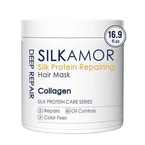 Protein Hair Treatment, Hair Protein, Nourishing + Strengthening + Hydrating Hair Mask For Curly Dry Damaged Bleached Split End Hair, Silk Protein & Sericin, Soft Fragrance, 500ml