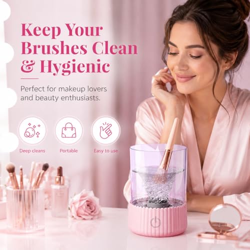 Electric Makeup Brush Cleaner with Silicone Pad - Portable, USB
