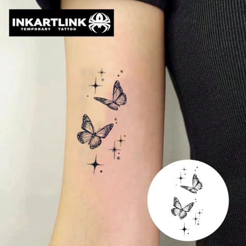 INKARTLINK Tattoo Tech, 3 Sheets Small Semi Permanent Tattoo, Adult Art Design Temporary Tattoos, Lasts 1-2 Weeks, Waterproof, Realistic Look, No Adhesive, No Reflection (Shiny Butterfly)