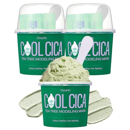 O¡¯earth Cool Cica Tea Tree Modeling Mask- Rapid Cooling & Pore Tightening Korean DIY Home Spa Mask - Easy to Use - Hydrating & Deep Pore Cleansing, Pack of 3, 1.01oz.