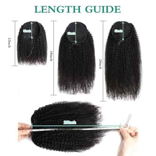 Human Hair Afro Kinky Curly Ponytail Drawstring Ponytail 4C for Black Women Afro Puff Drawstring Ponytail Extension Human Hair Natural Black 16 Inch