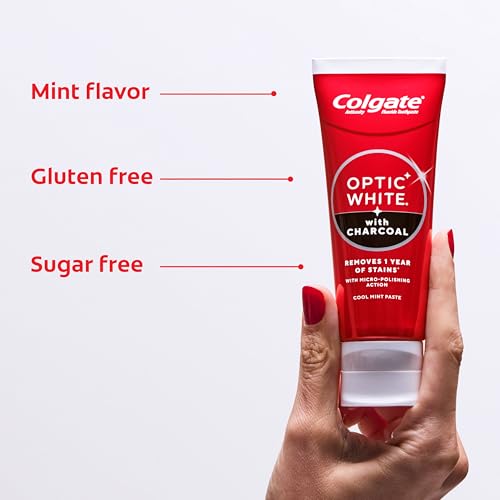 Colgate Optic White Charcoal Whitening Toothpaste 3 Pack 3.8 oz - Enamel Safe, Fresh Mint