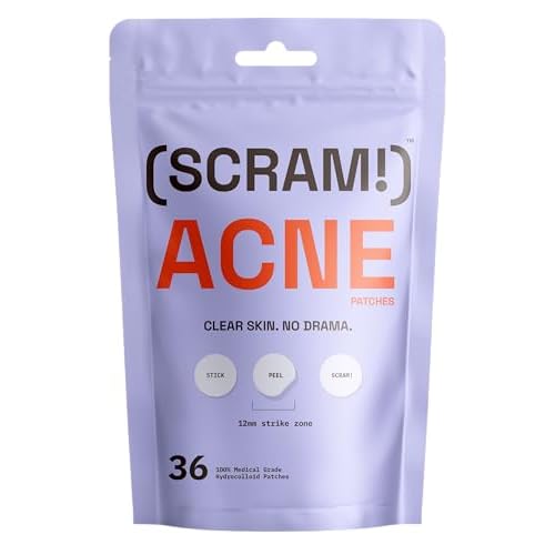 SCRAM! Acne Patches ? 100% Medical Grade Hydrocolloid Acne Pimple Patch for Zits and Whiteheads; Fast Acting Spot Patch For Face And Skin (36 Count)