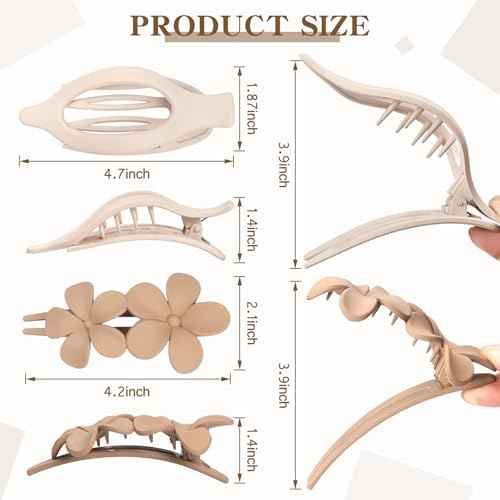 8 Pcs Flat Hair Clips for Women, Flower Flat Hair Clips 2 Styles Matte Hair Accessories Non-slip Hair Claw Clips for Thin and Thick Hair (Brown)