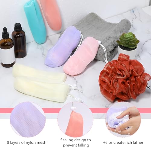 Mozeat 6-Pack Exfoliating Mesh Soap Pouches with Drawstring