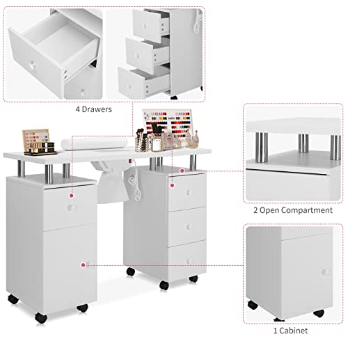 OmySalon Manicure Table with Electric Dust Collector & Lockable Wheels