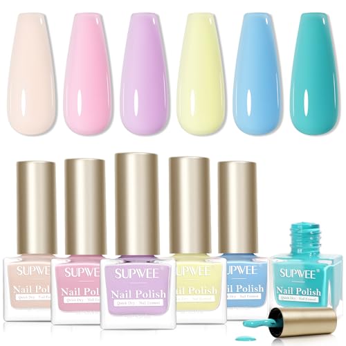 SUPWEE Pastel Nail Polish Set - Quick Dry Spring & Summer Macaron Colors, 6 Shades