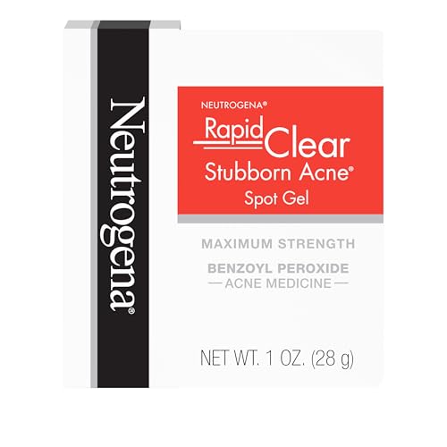 Neutrogena Rapid Clear Stubborn Acne Spot Treatment Gel, Maximum Strength 10% Benzoyl Per-oxide Treatment Medication for Acne Prone Skin, Pimple Cream Reduces Size & Redness, 1 oz