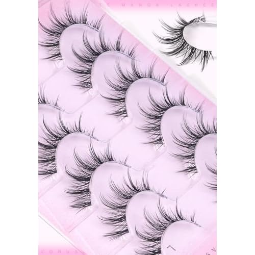 Natural Look Eyelashes Manga Lashes Clear Band False Eyelashes 15mm Lash Strips Aisan Anime Fake Eyelash Look Like Lash Extension Spikes Lashes Wispy by CORUSCATE