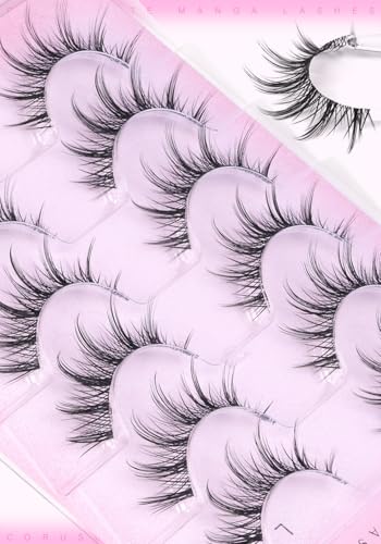 Natural Anime Eyelashes 15mm Clear Band Wispy Spiky Lashes