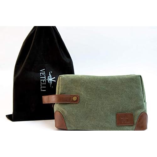 Vetelli Vintage Canvas Toiletry Bags, Travel In Style, Waterproof Canvas Dopp Kits, Durable (Marco) (Green)