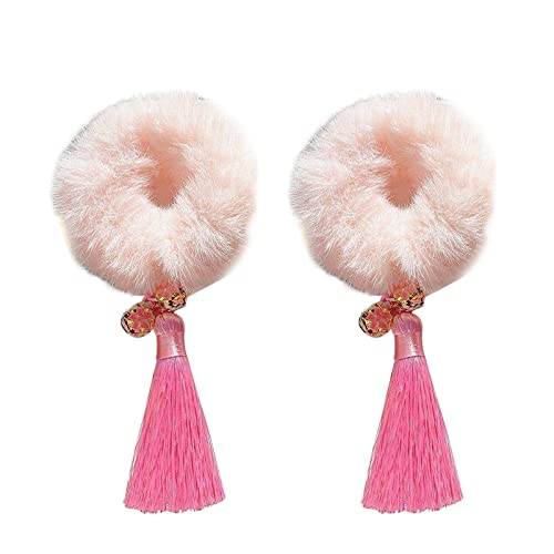 1 Pair Baby Girls Chinese Style Hair Claw Clips New Year Baby Hair Clips Alligator Clips Hair Accessories Furry Balls Barrettes with Red Plush Tassels Decor for Christmas Xmas Spring Festival (Pink)