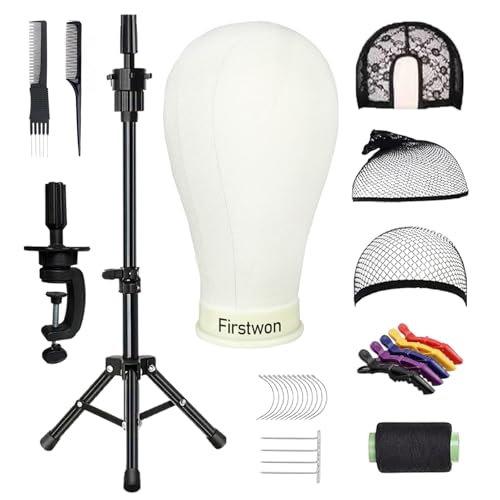 Firstwon 22 Inch Tripod Wig Head Mannequin for Hair Styling & Wig Making