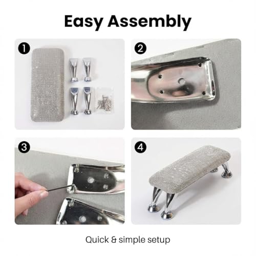 Klimonla Manicure Arm Rest for Nails Tech - Salon Grade Manicure Hand Rest with Non-Slip Mat, Durable Sparkly Fabric Stable Metal Base for Nail Techs Home Beauty Salon