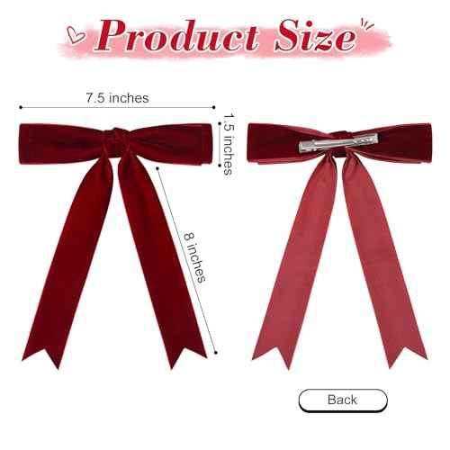 2PCS Velvet Hair Bows Hair Ribbon Clips Black Wine Red Big Fall Alligator Clips Hair Accessories for Women Girls Toddlers Kids Baby