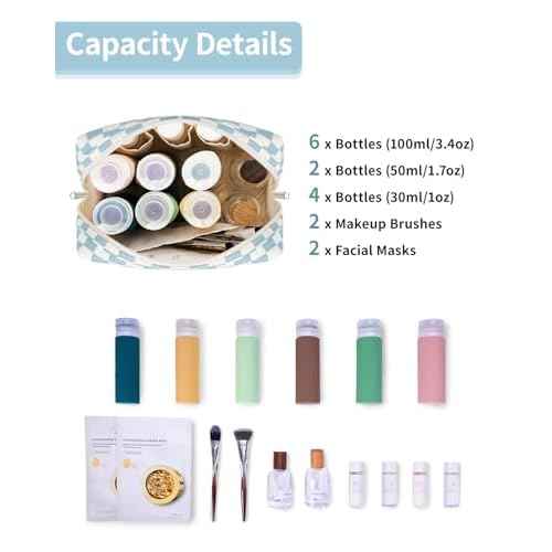 Narwey Checkered Makeup Bag Travel Cosmetic Bag Organizer Toiletry Bag Make Up Bags with Compartments for Women Girls((Large, Sky Blue Checkerboard)