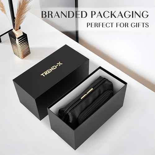 TREND-X Makeup Bag with Brush Compartment, Large Capacity Cosmetic Case, PU Leather Toiletry Bag, Open Flat Cosmetic Storage, Beauty Organizer for Women