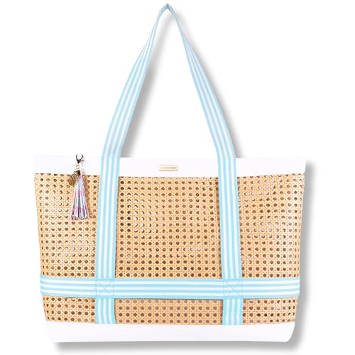 Beachside Haven Caning Beach Tote Bag with Hat Holder & Tassel Keychain