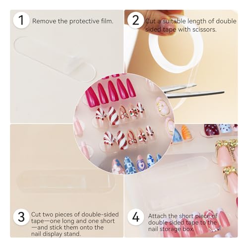 50 PCS Nails Packaging Bags with Nail Stand for Fake Nail, Holographic Press On Nail Storage Container Nail Art Kit for Diy Design,Nail Cardboards with 2 Double-sided Adhesive Tape Salon Home
