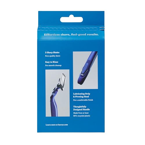 Harry's Men's Disposable Razors, 3-Blade Razors with Lubricating Strip and Pivoting Head, 4 Count (Pack of 2)