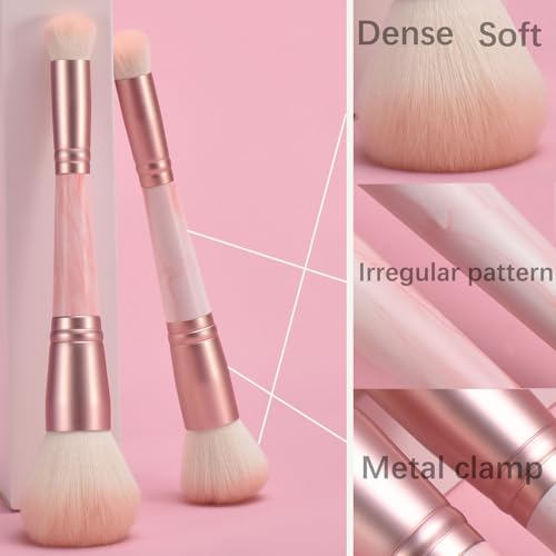 4PCS Pink Dual-Ended Makeup Brushes Set, Professional Foundation Blush Eyeshadow Brush Kit