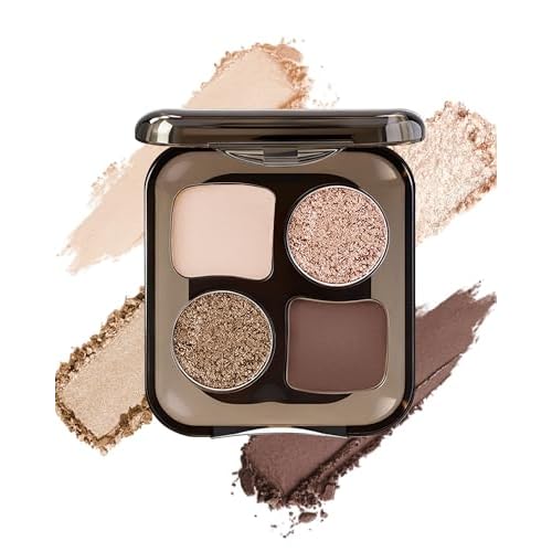4 Colors Eyeshadow Palette, Matte & Shimmer Powder Makeup Palette, Highly Pigmented Blendable, Long Lasting Waterproof, Eye Shadow Palettes for Older Women, Neutral Shades Nude Beige and Brown-05