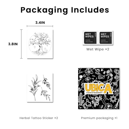 2 Sheets Long Lasting Olive Temporary Fake Tattoos For Women Arm Hand Neck,World Tree Semi Permanent Tattoo For Adults Girl,Realistic, Waterproof and Non-Reflective