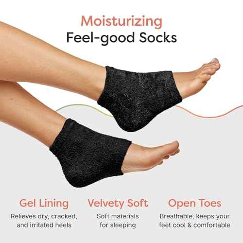 ZenToes Moisturizing Socks for Cracked Heel Treatment, Vitamin E, Olive Oil and Jojoba Oil Heel Socks, Stocking Stuffers for Women, Spa Self Care Gifts for Women (Fuzzy Black, Regular)