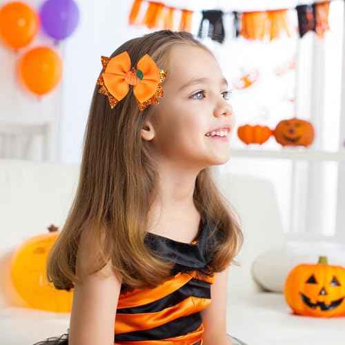 Thanksgiving Pumpkin Hair Bows for Girls, Orange Fall Hair Clips Handmade Grosgrain Hair Bow Metal Alligator Clips Hair Accessory for Thanksgiving Fall Holiday Halloween Festive