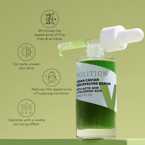 Volition Beauty Vegan Caviar Resurfacing Serum with 5% Vegan Lactic Acid + Hyaluronic Acid | Resveratrol, Caviar Lime & Sea Grape Caviar | Reveals a Smoother & Radiant Complexion | Gently Exfoliates