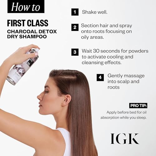 IGK First Class Charcoal Detox Dry Shampoo for Oily Hair, 6.3 oz