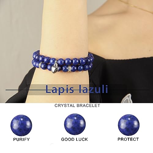 Healing Bracelets for Women - Lapis Lazuli Bracelet - Healing Prayers Crystal Bracelet, 8mm Natural Stone Anti Anxiety Stress Relief Yoga Beads Get Well Soon Gifts