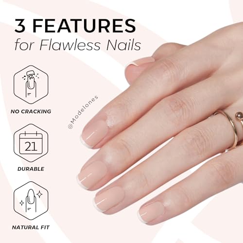 Modelones Extra Short French Tip Press On Nails - 32 Pcs Kit